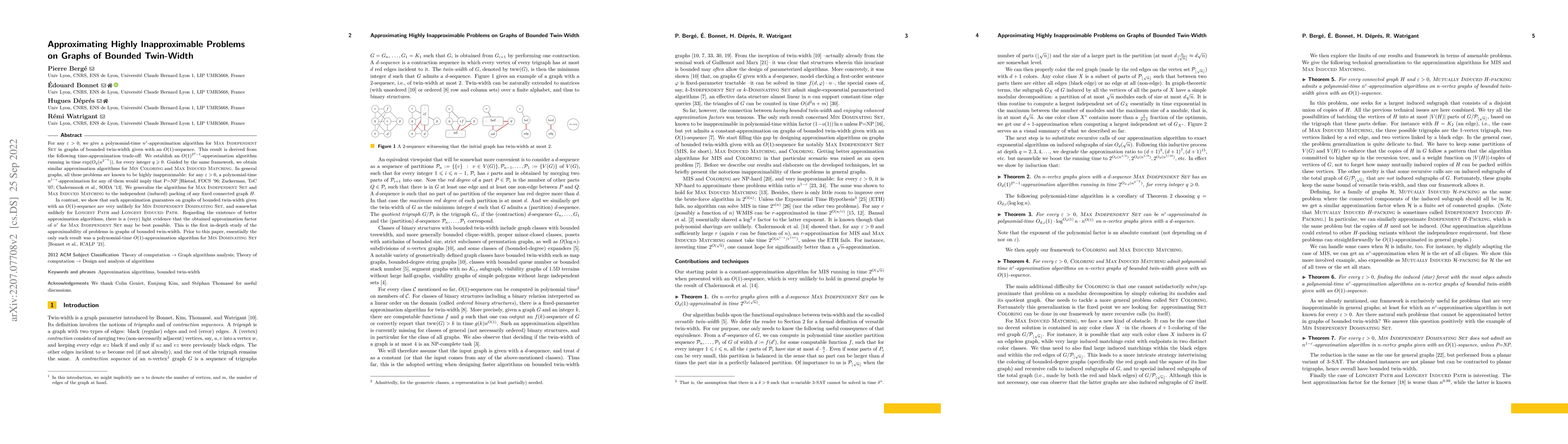 Thumbnail for Approximating Highly Inapproximable Problems on Graphs of Bounded
  Twin-Width