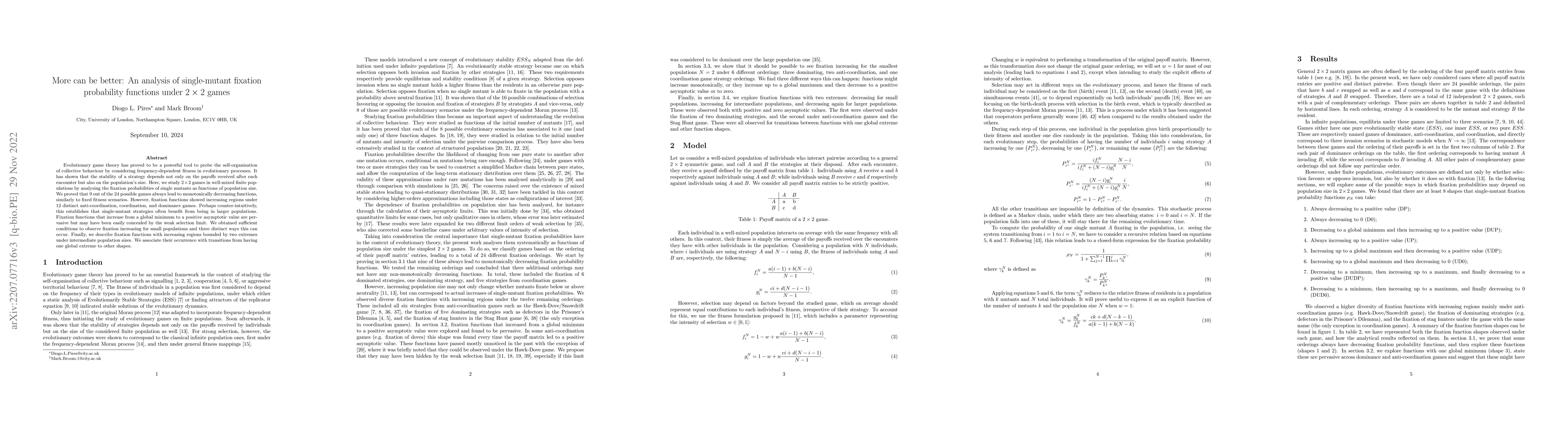 Thumbnail for More can be better: An analysis of single-mutant fixation probability
  functions under $2\times2$ games