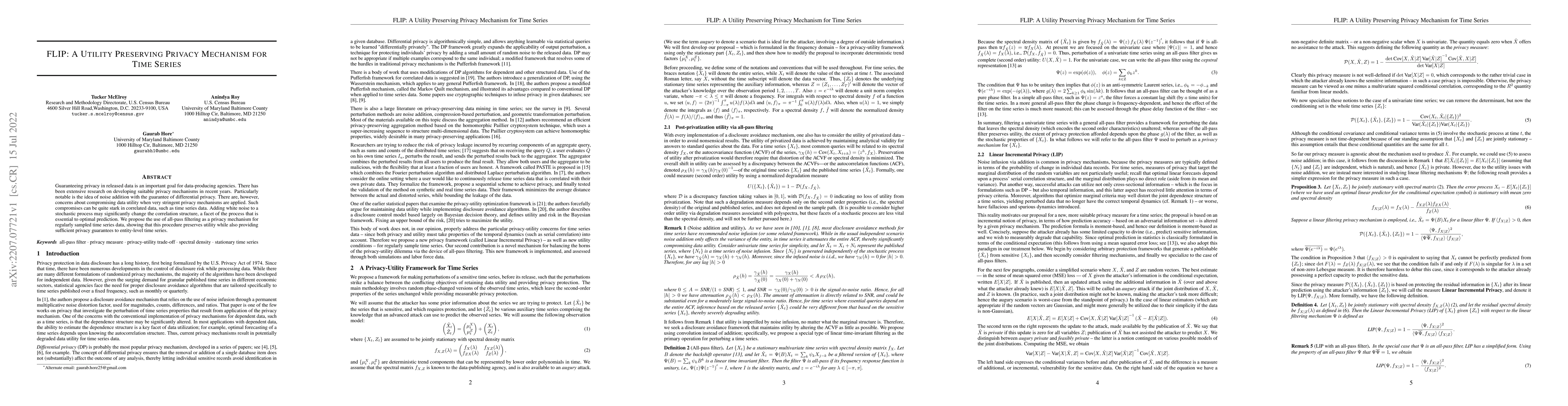 Thumbnail for FLIP: A Utility Preserving Privacy Mechanism for Time Series