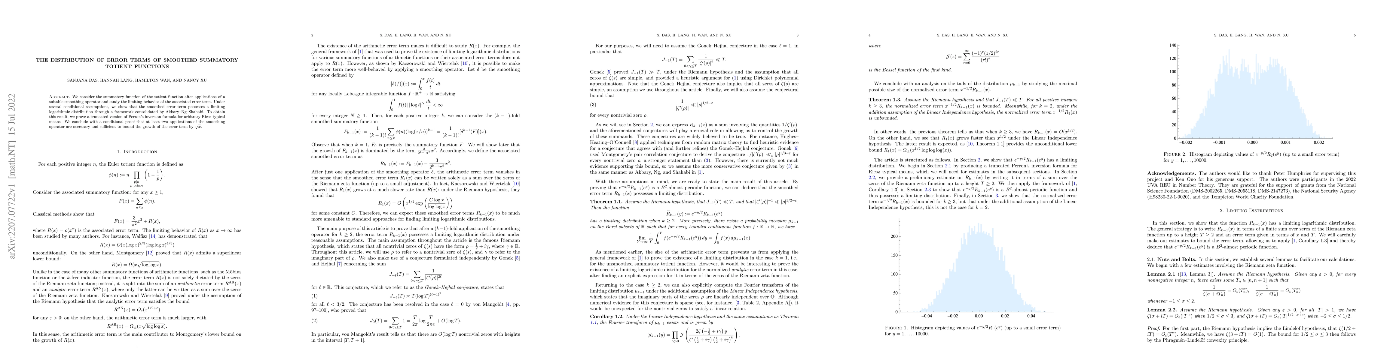 Thumbnail for The Distribution of Error Terms of Smoothed Summatory Totient Functions