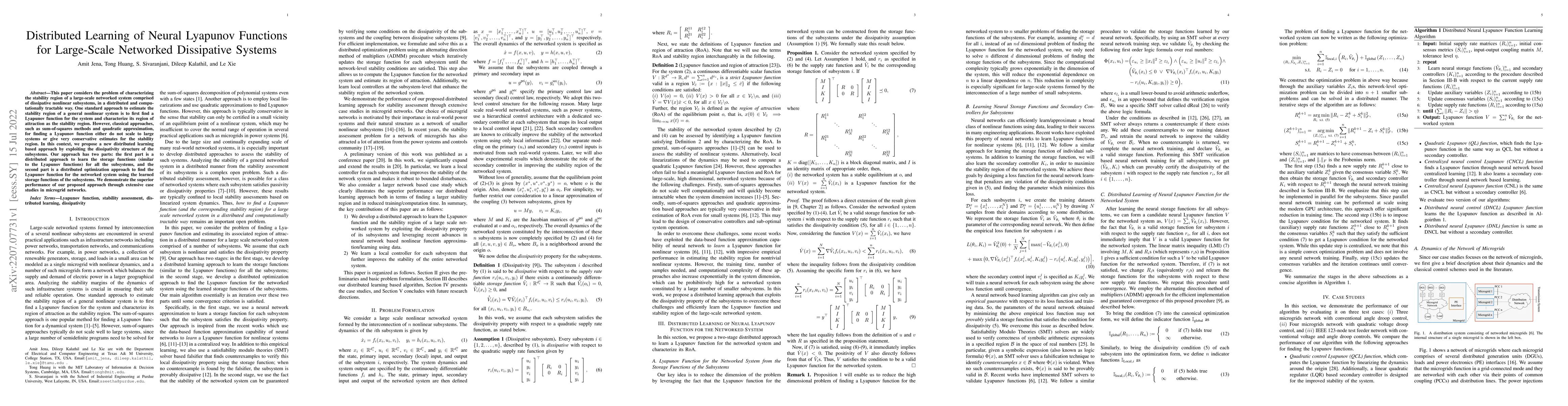 Thumbnail for Distributed Learning of Neural Lyapunov Functions for Large-Scale
  Networked Dissipative Systems