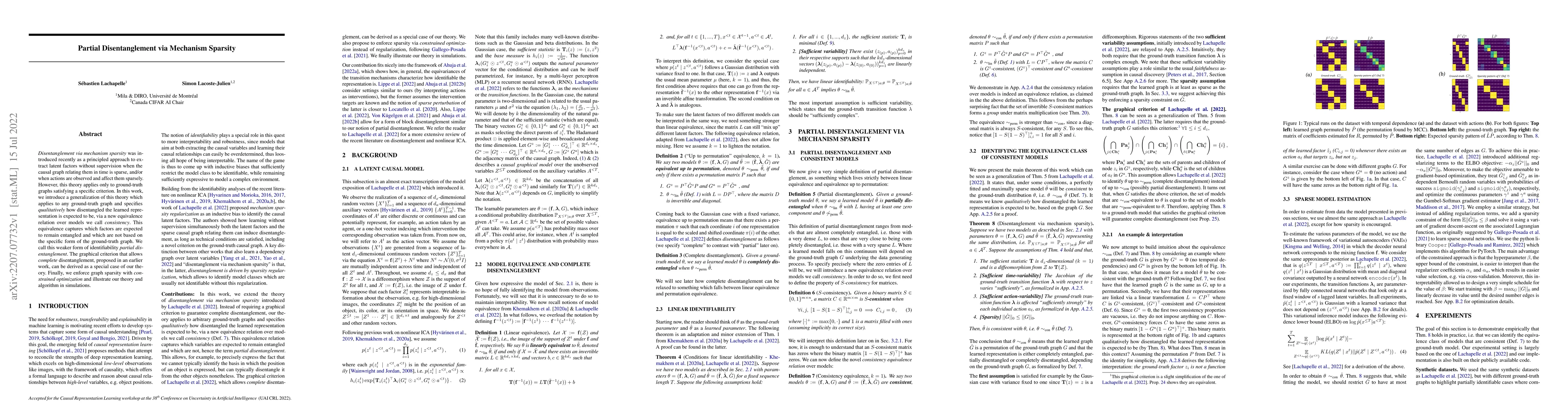 Thumbnail for Partial Disentanglement via Mechanism Sparsity