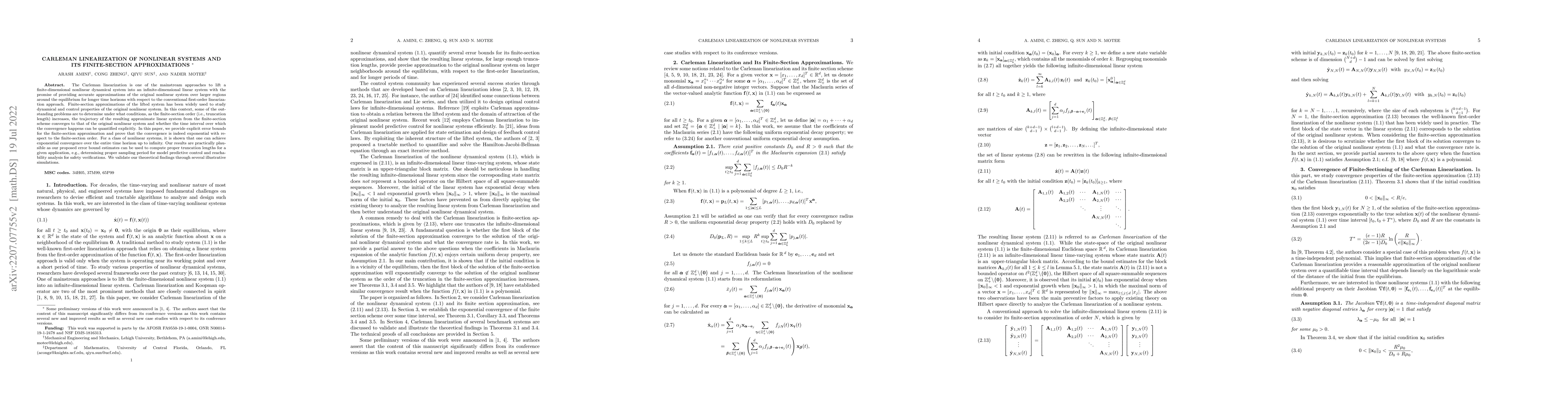 Thumbnail for Carleman Linearization of Nonlinear Systems and Its Finite-Section
  Approximations