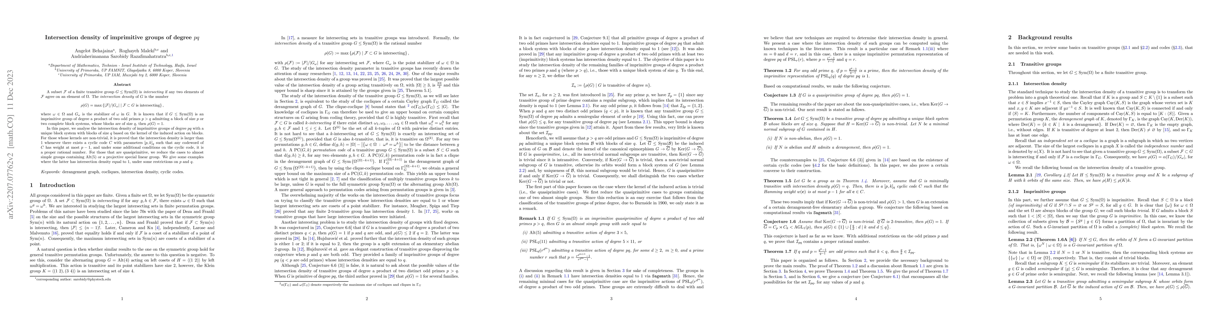 Thumbnail for Intersection density of imprimitive groups of degree $pq$