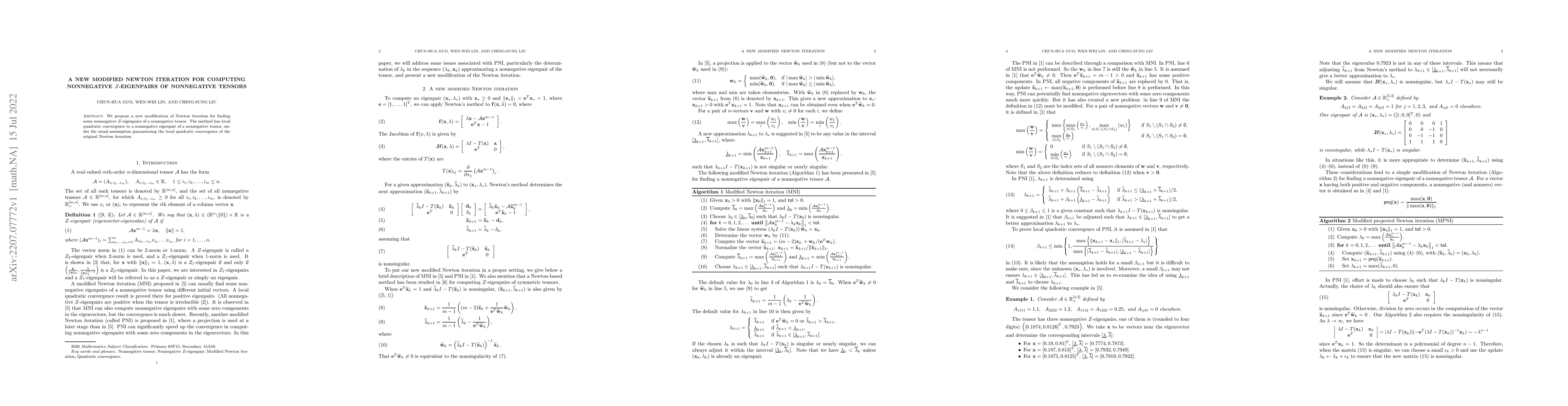 Thumbnail for A new modified Newton iteration for computing nonnegative Z-eigenpairs
  of nonnegative tensors