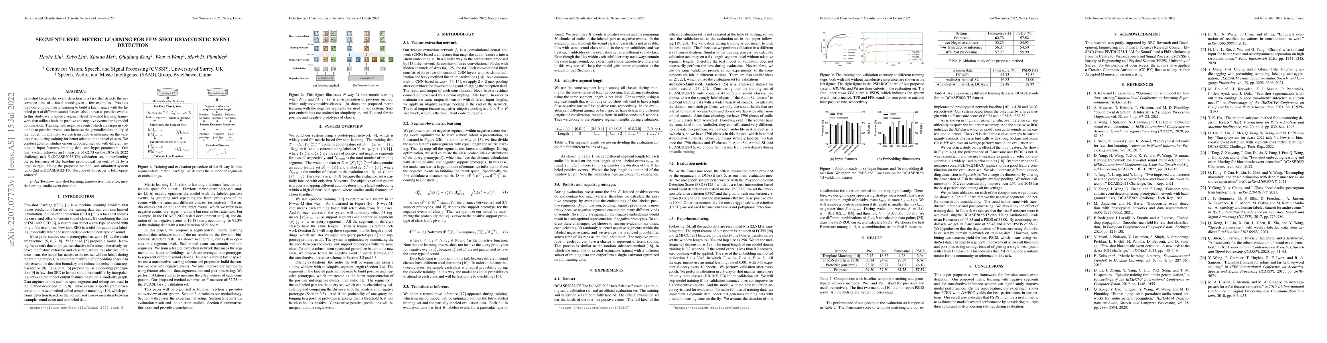Thumbnail for Segment-level Metric Learning for Few-shot Bioacoustic Event Detection