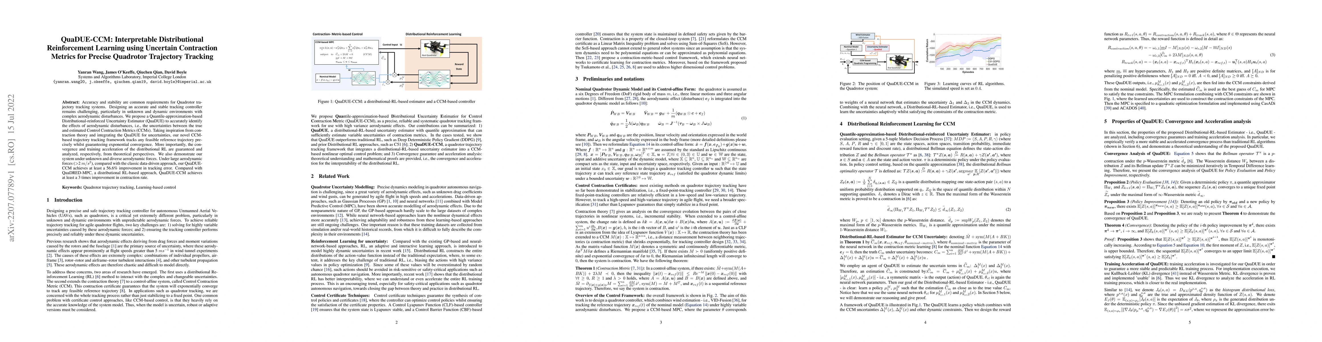 Thumbnail for QuaDUE-CCM: Interpretable Distributional Reinforcement Learning using
  Uncertain Contraction Metrics for Precise Quadrotor Trajectory Tracking