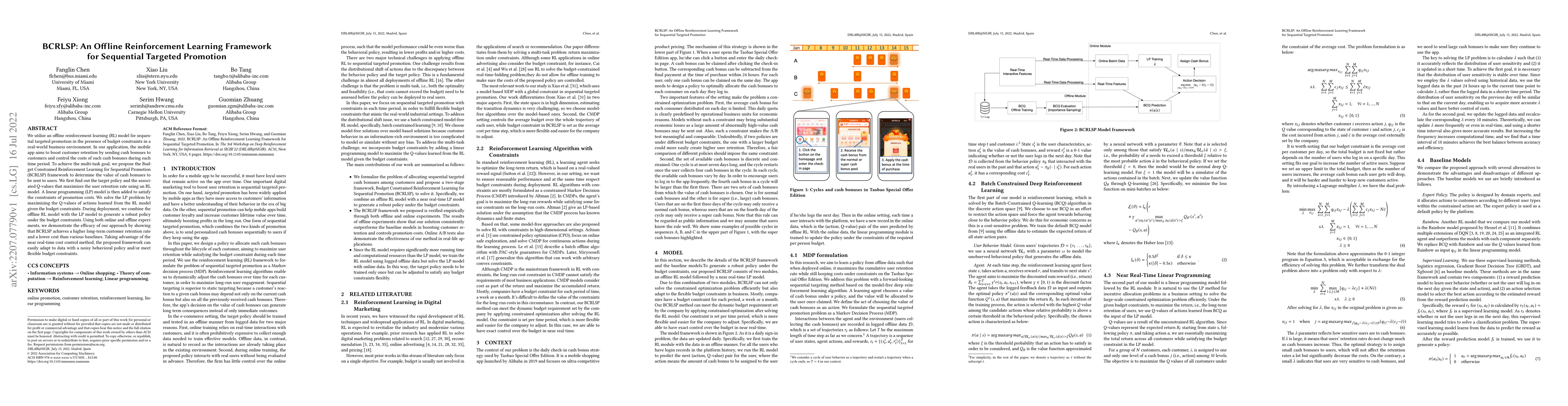 Thumbnail for BCRLSP: An Offline Reinforcement Learning Framework for Sequential
  Targeted Promotion