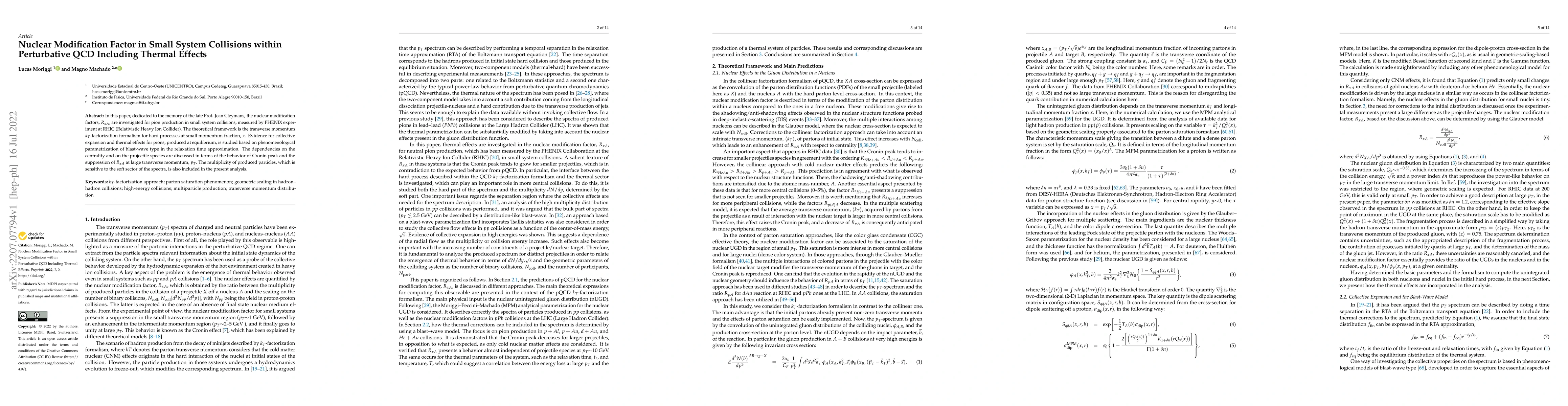 Thumbnail for Nuclear Modification Factor in Small System Collisions within
  Perturbative QCD Including Thermal Effects