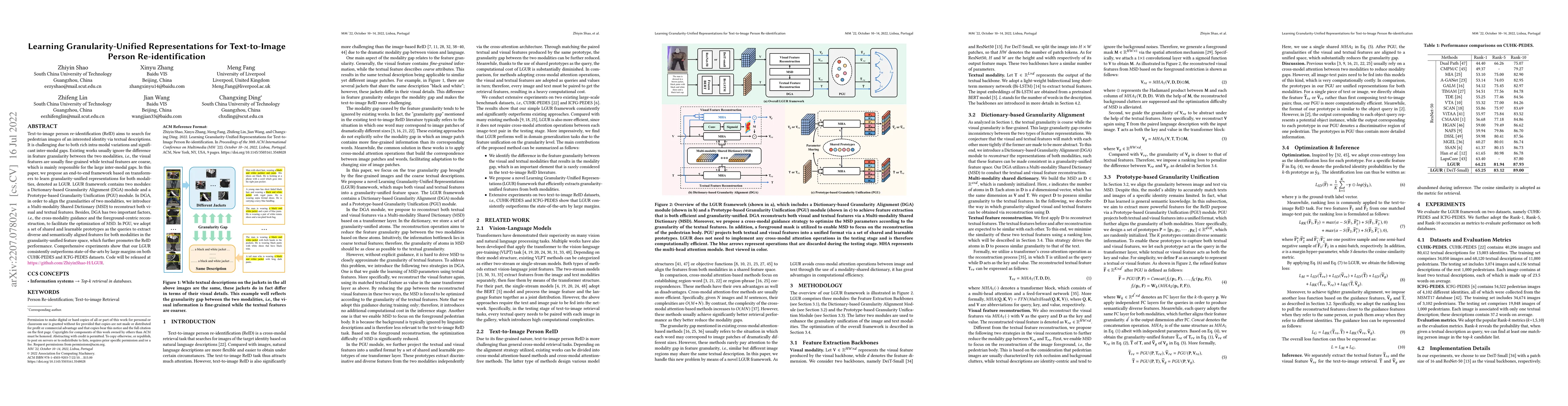 Thumbnail for Learning Granularity-Unified Representations for Text-to-Image Person
  Re-identification