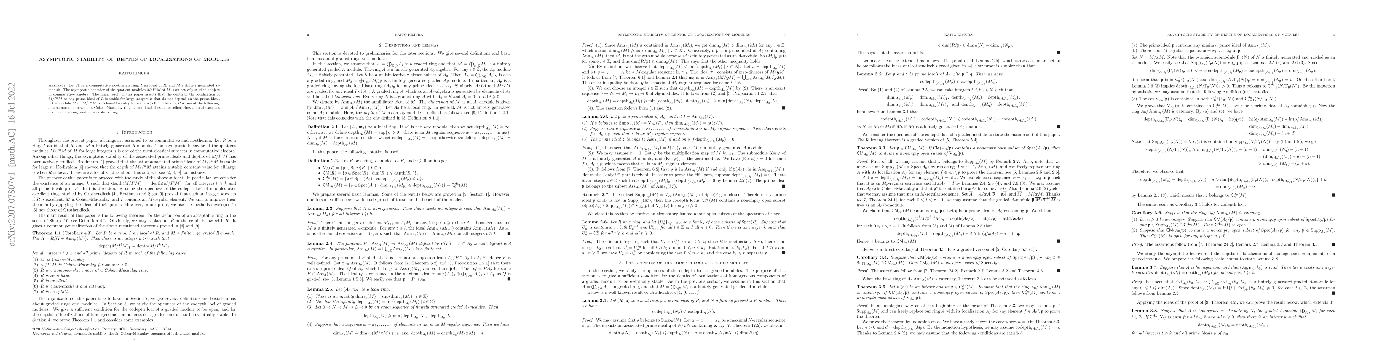 Thumbnail for Asymptotic stability of depths of localizations of modules