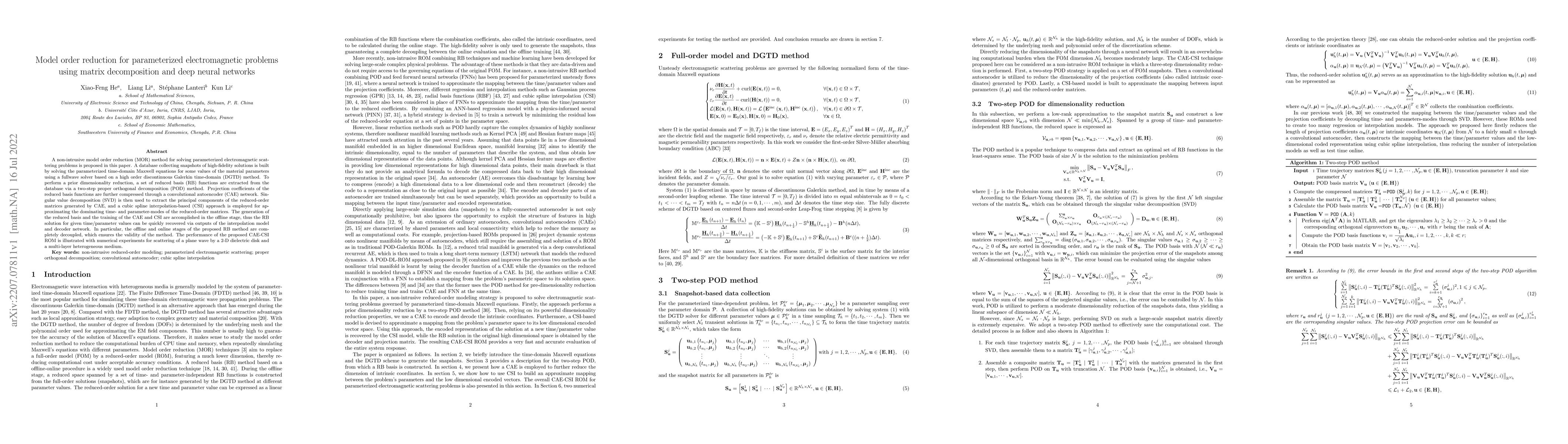Thumbnail for Model order reduction for parameterized electromagnetic problems using
  matrix decomposition and deep neural networks