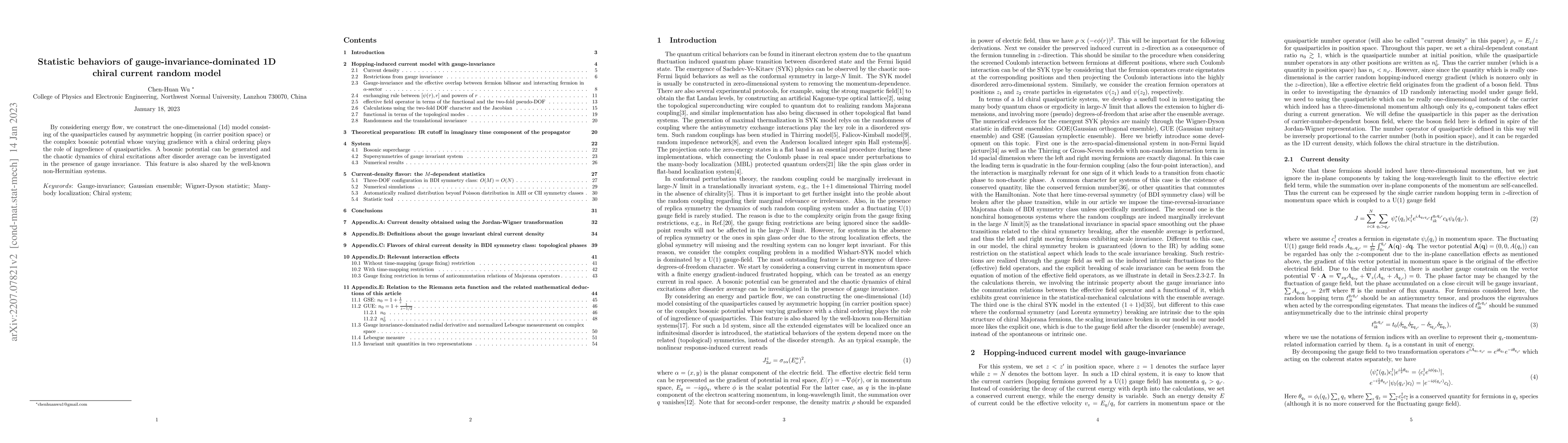 Thumbnail for Statistic behaviors of gauge-invariance-dominated 1D chiral current
  random model