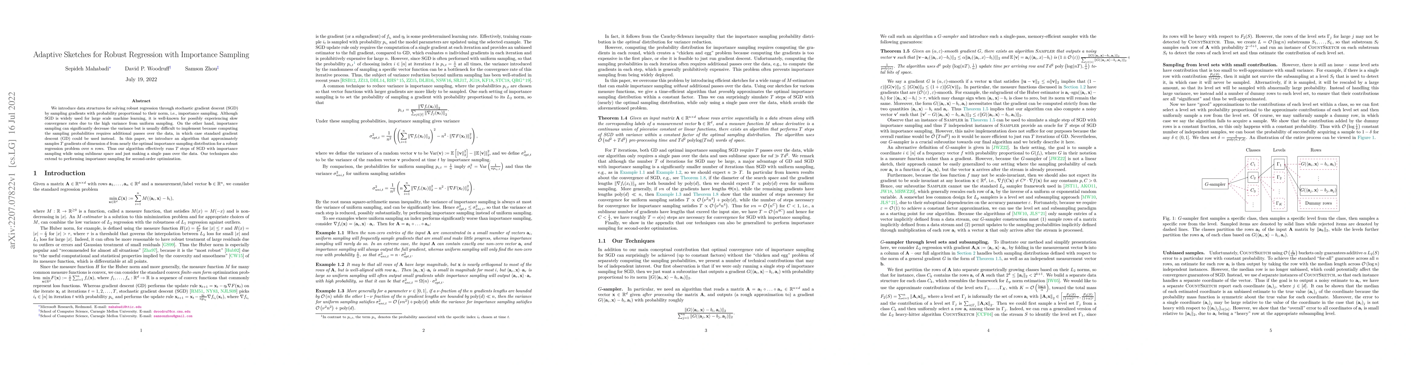 Thumbnail for Adaptive Sketches for Robust Regression with Importance Sampling