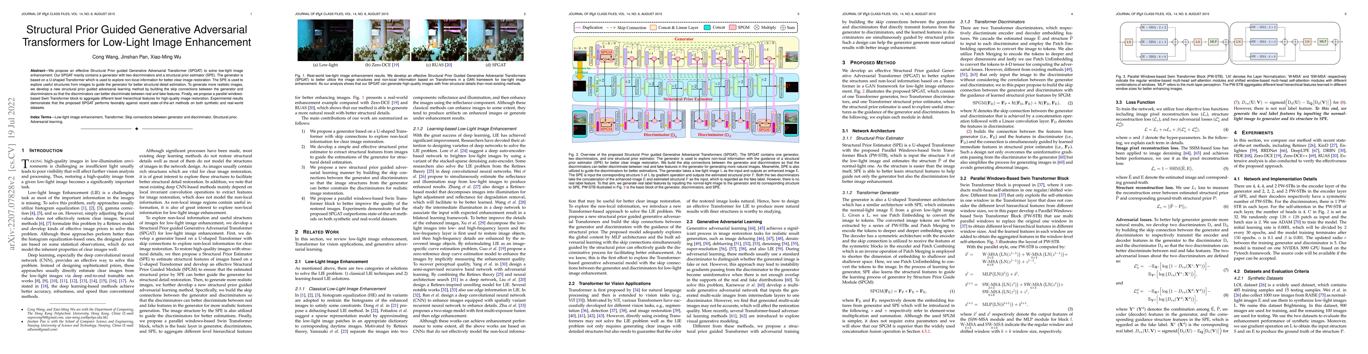 Thumbnail for Structural Prior Guided Generative Adversarial Transformers for
  Low-Light Image Enhancement