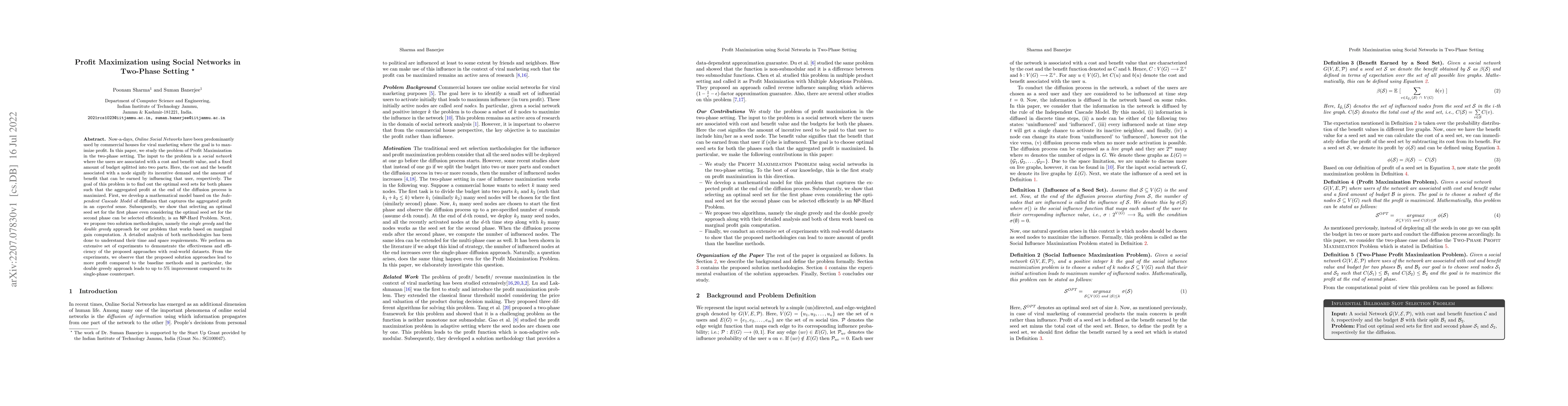Thumbnail for Profit Maximization using Social Networks in Two-Phase Setting