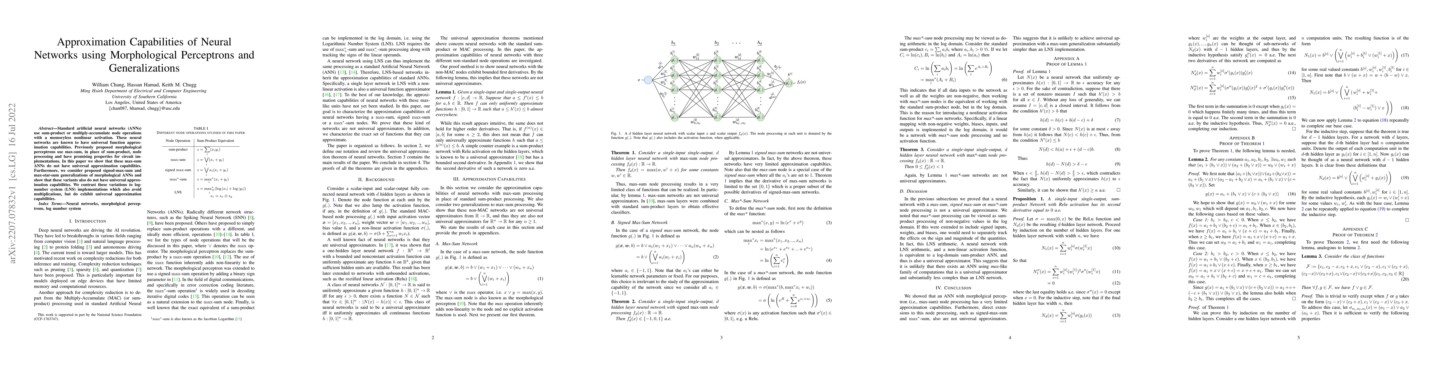Thumbnail for Approximation Capabilities of Neural Networks using Morphological
  Perceptrons and Generalizations