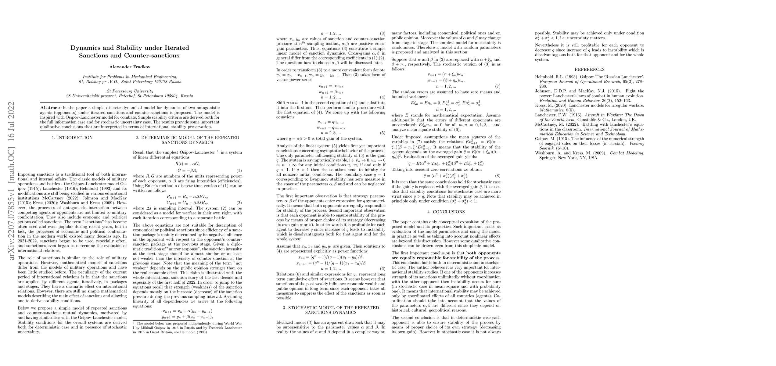 Thumbnail for Dynamics and Stability under Iterated Sanctions and Counter-sanctions