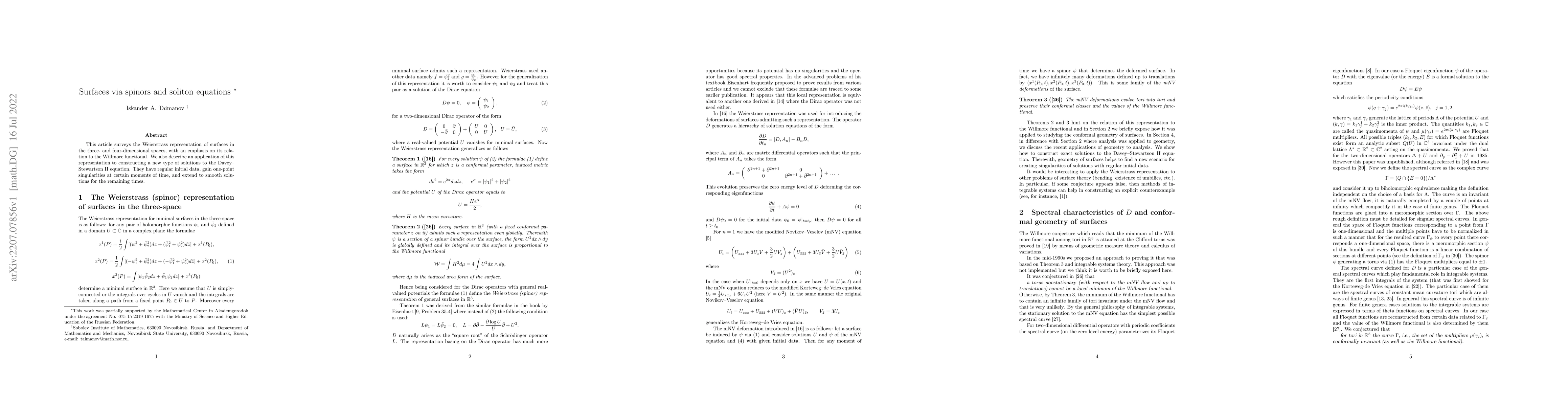Thumbnail for Surfaces via spinors and soliton equations