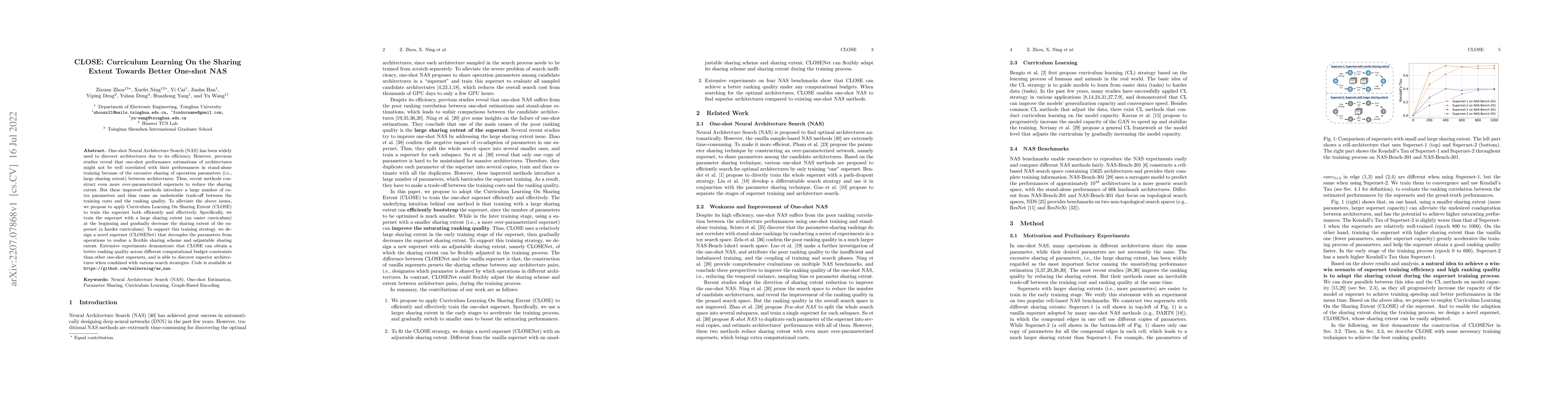 Thumbnail for CLOSE: Curriculum Learning On the Sharing Extent Towards Better One-shot
  NAS