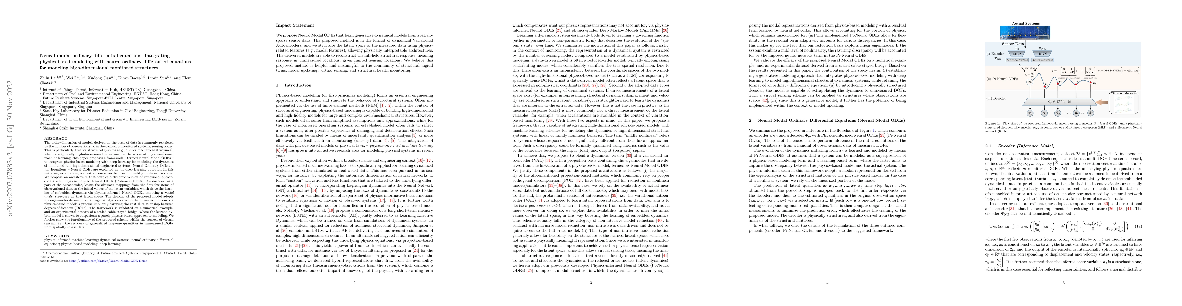 Thumbnail for Neural modal ordinary differential equations: Integrating physics-based
  modeling with neural ordinary differential equations for modeling
  high-dimensional monitored structures