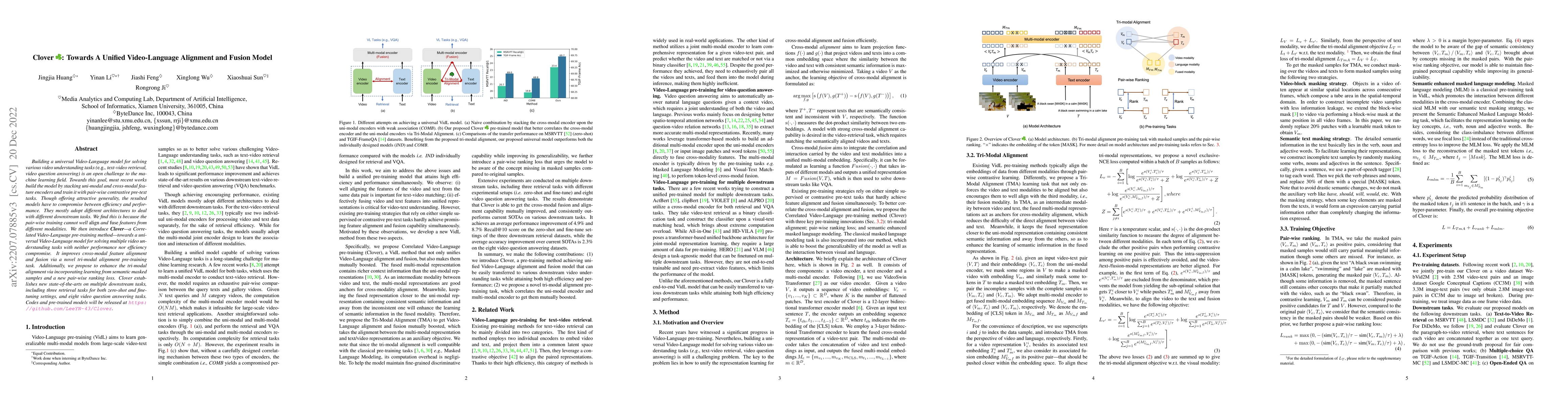 Thumbnail for Clover: Towards A Unified Video-Language Alignment and Fusion Model