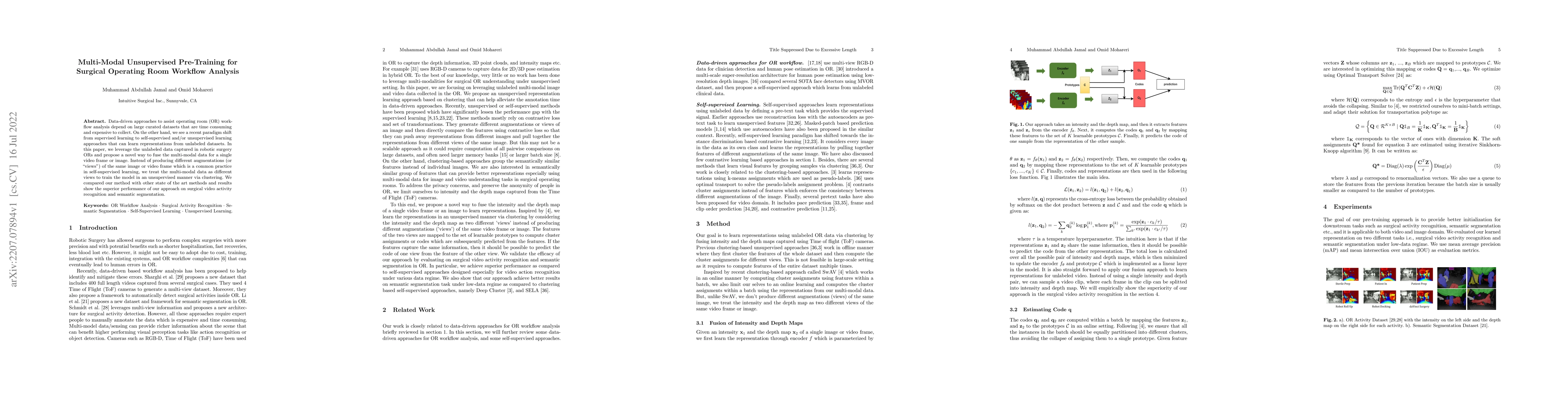 Thumbnail for Multi-Modal Unsupervised Pre-Training for Surgical Operating Room
  Workflow Analysis