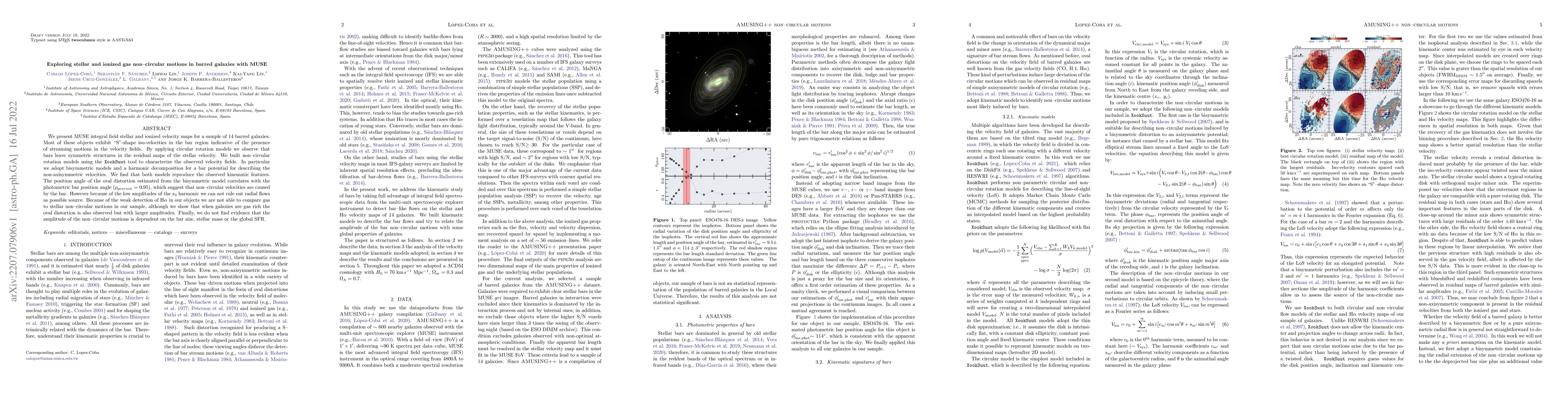 Thumbnail for Exploring stellar and ionized gas non--circular motions in barred
  galaxies with MUSE