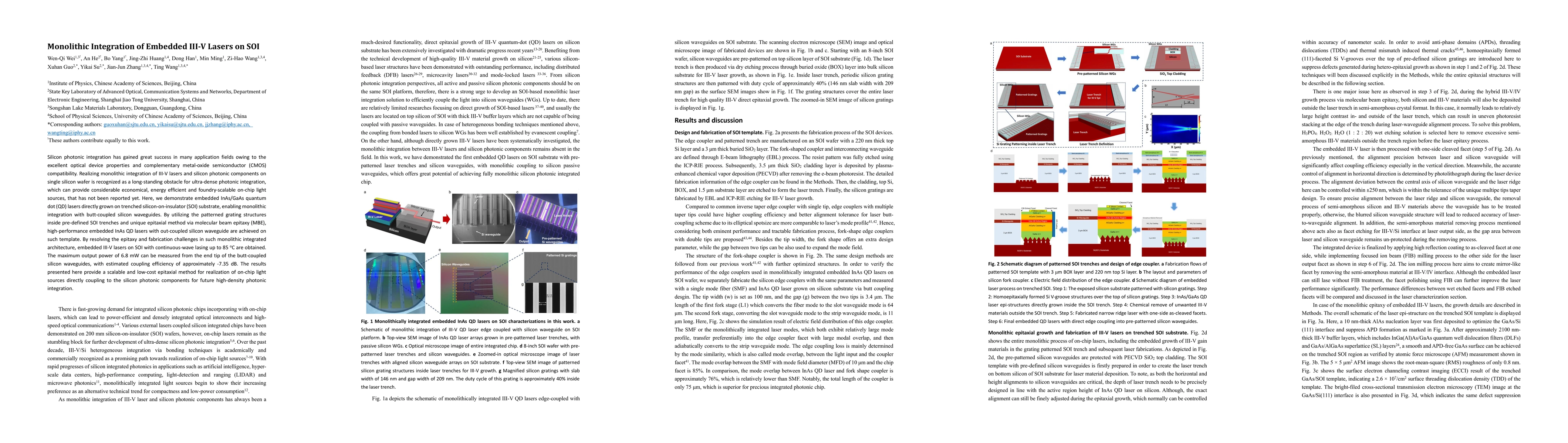 Thumbnail for Monolithic Integration of Embedded III-V Lasers on SOI