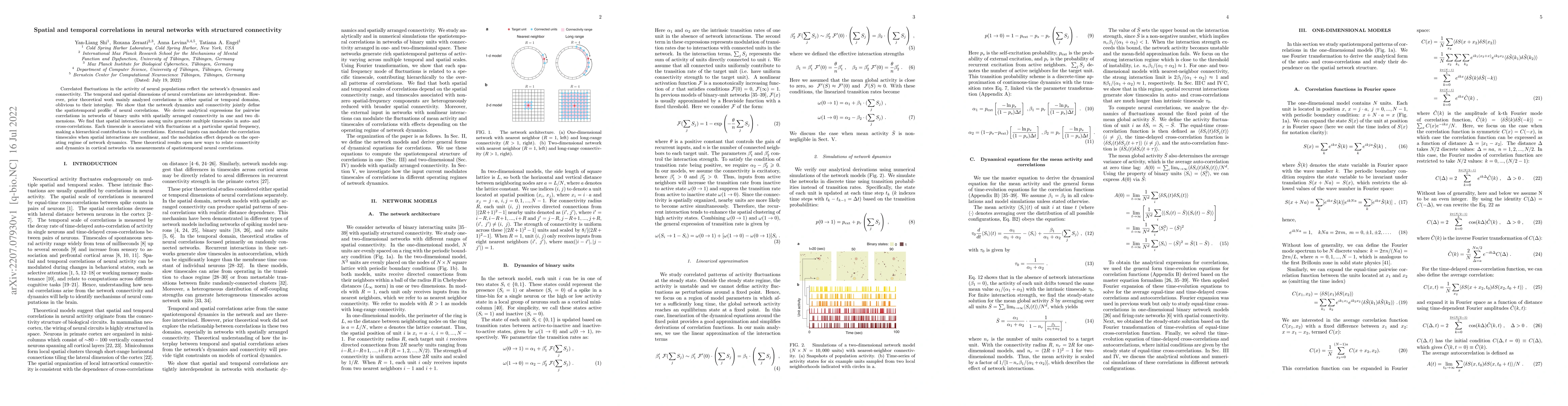 Thumbnail for Spatial and temporal correlations in neural networks with structured
  connectivity