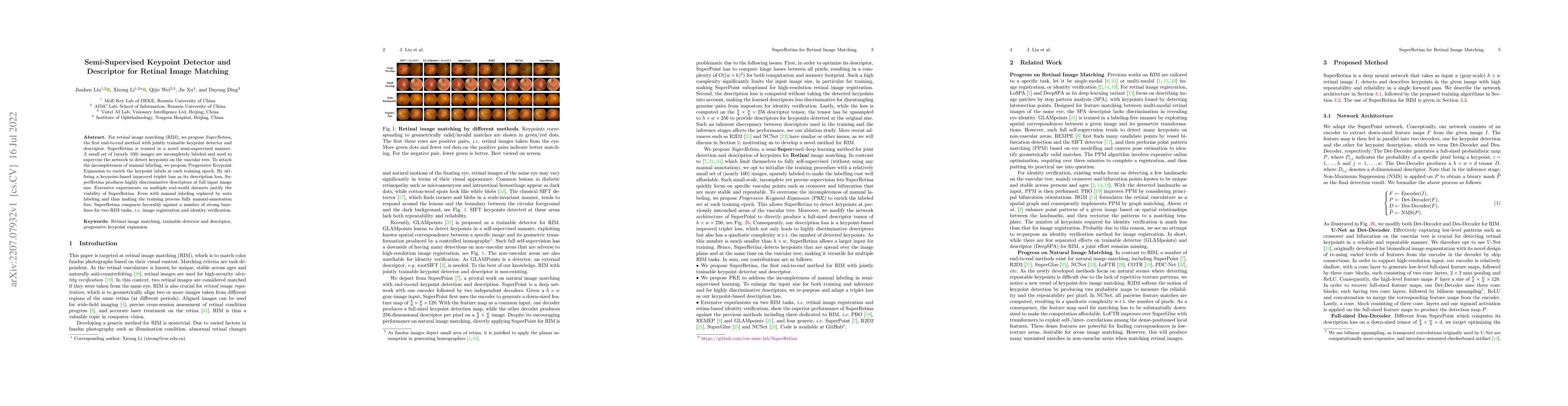 Thumbnail for Semi-Supervised Keypoint Detector and Descriptor for Retinal Image
  Matching