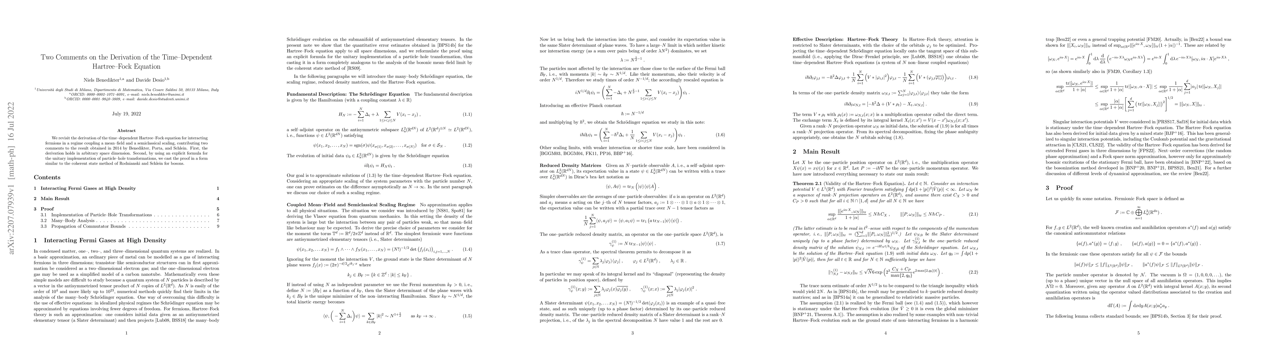 Thumbnail for Two Comments on the Derivation of the Time-Dependent Hartree-Fock
  Equation