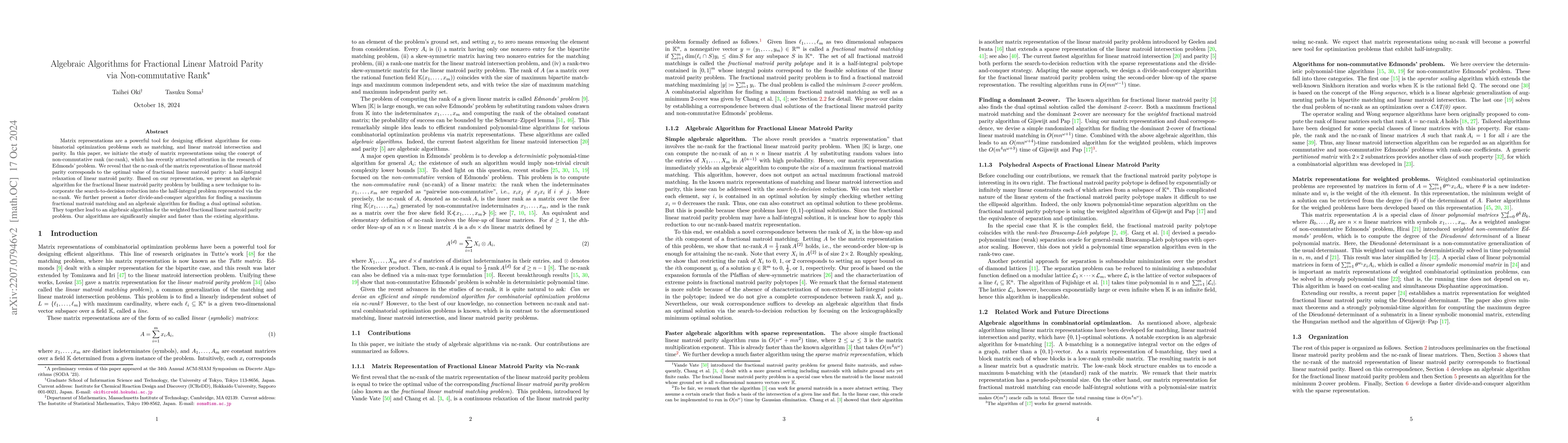 Thumbnail for Algebraic Algorithms for Fractional Linear Matroid Parity via
  Non-commutative Rank