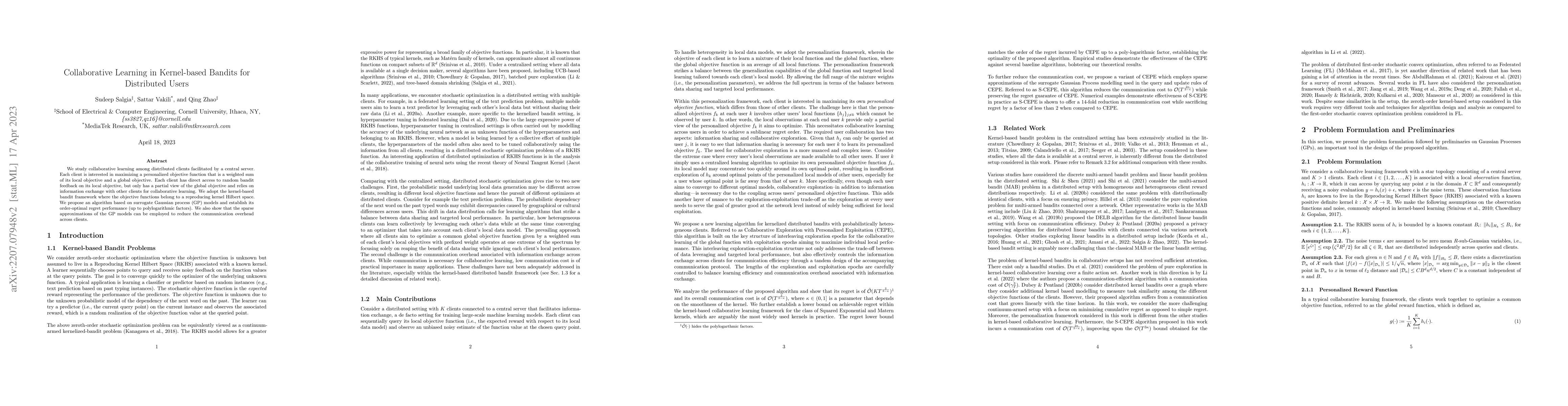 Thumbnail for Collaborative Learning in Kernel-based Bandits for Distributed Users