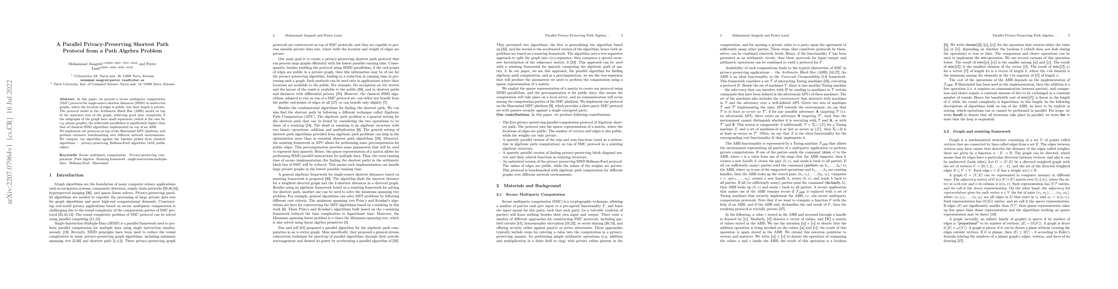 Thumbnail for A Parallel Privacy-Preserving Shortest Path Protocol from a Path Algebra
  Problem