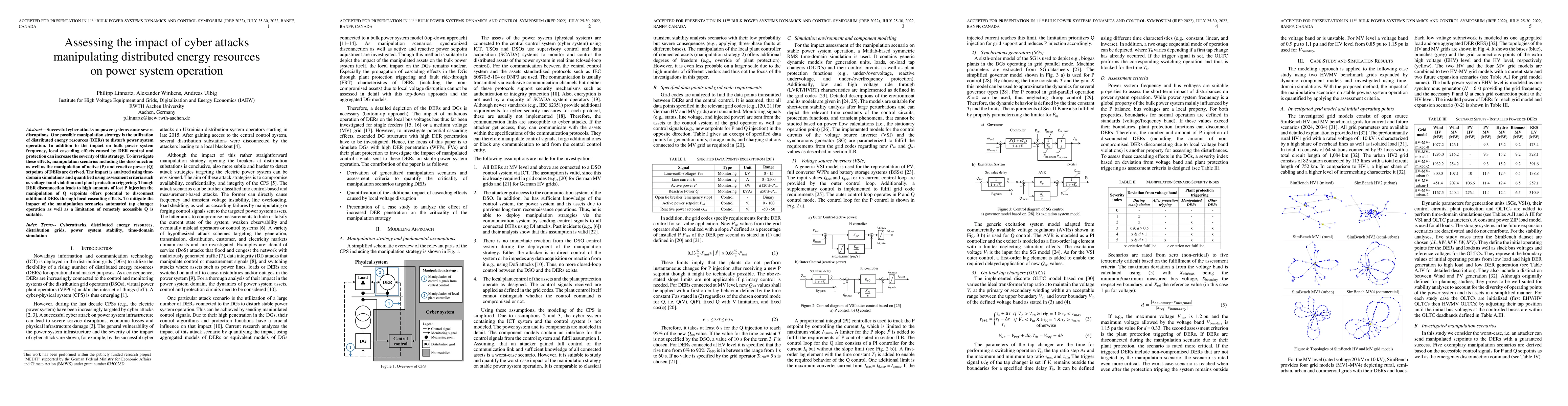 Thumbnail for Assessing the impact of cyber attacks manipulating distributed energy
  resources on power system operation