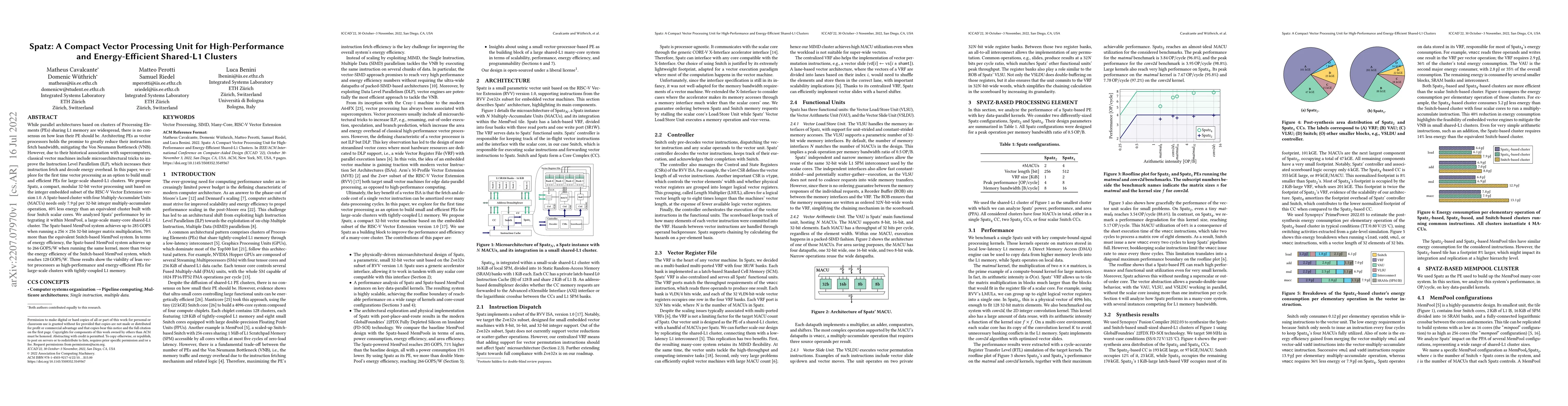 Thumbnail for Spatz: A Compact Vector Processing Unit for High-Performance and
  Energy-Efficient Shared-L1 Clusters