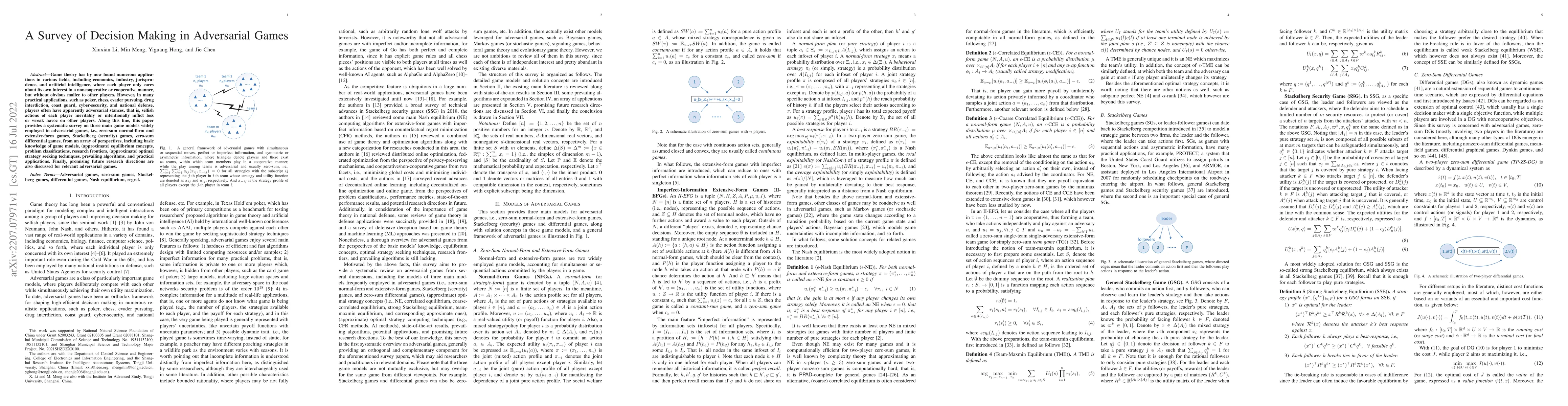 Thumbnail for A Survey of Decision Making in Adversarial Games