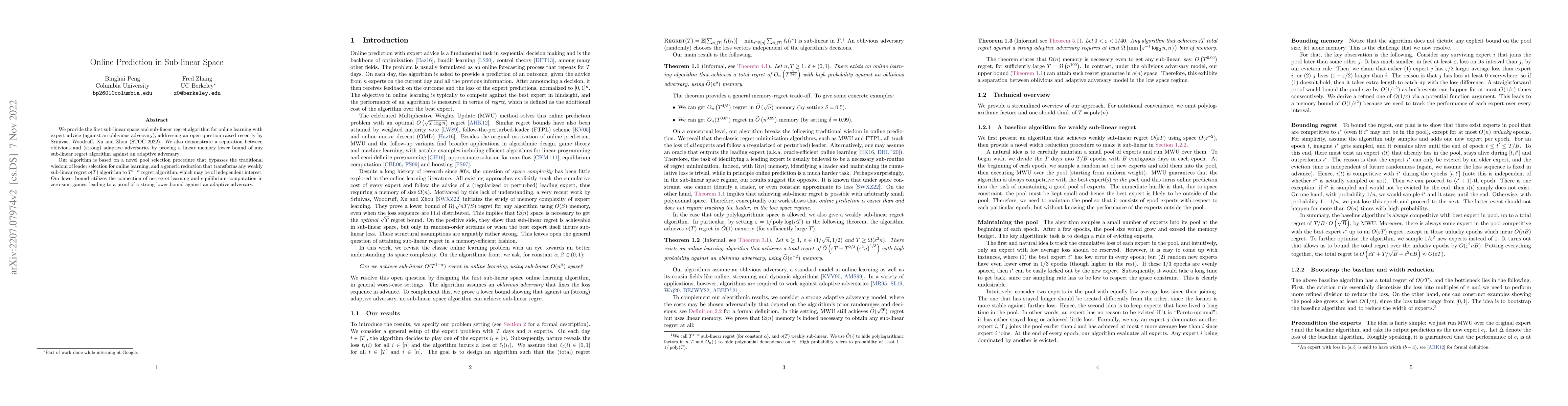 Thumbnail for Online Prediction in Sub-linear Space