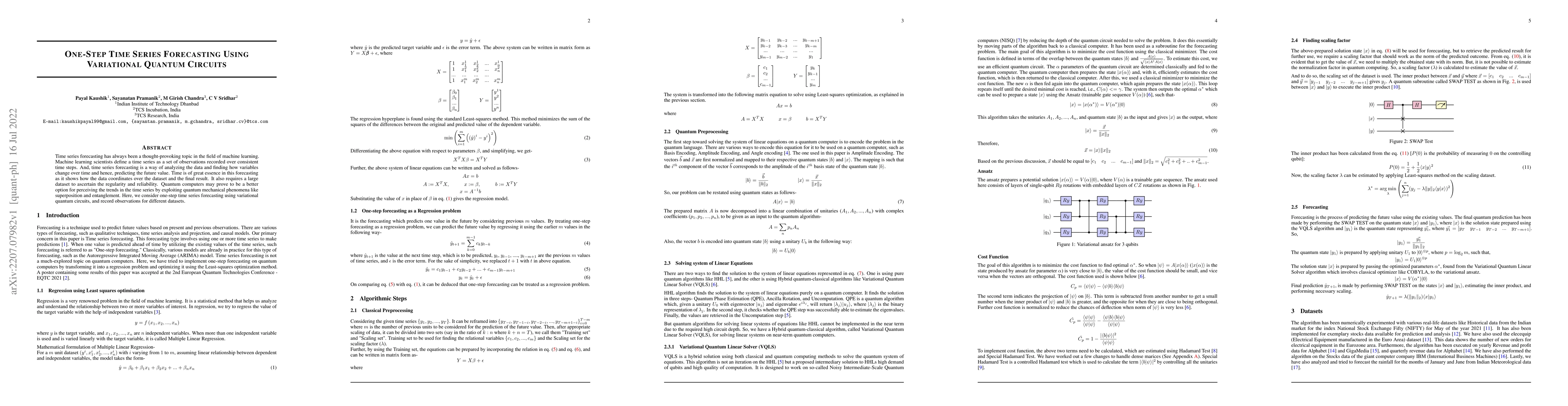 Thumbnail for One-Step Time Series Forecasting Using Variational Quantum Circuits