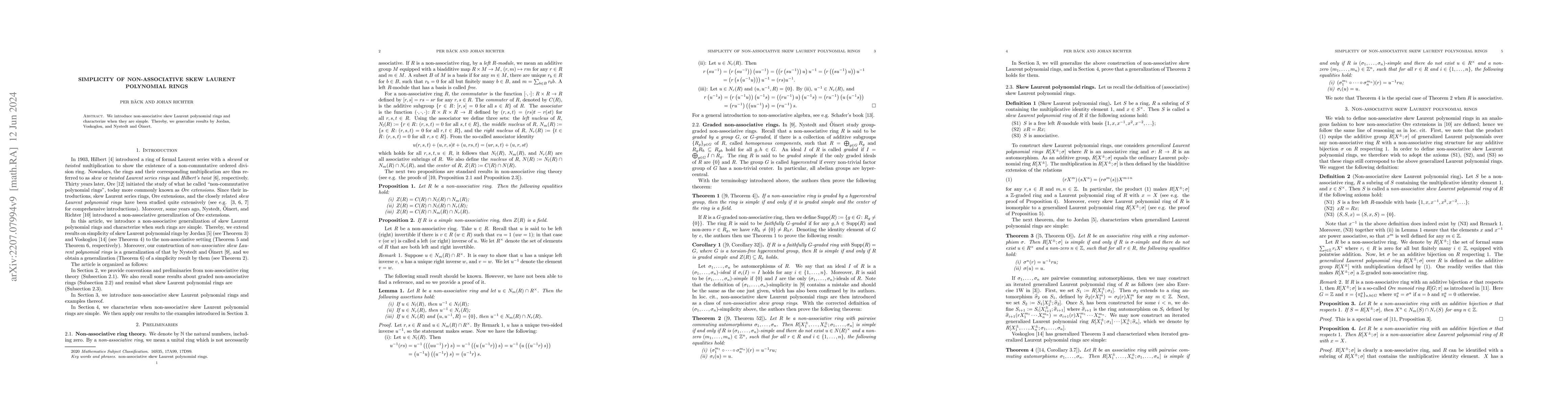 Thumbnail for Simplicity of non-associative skew Laurent polynomial rings