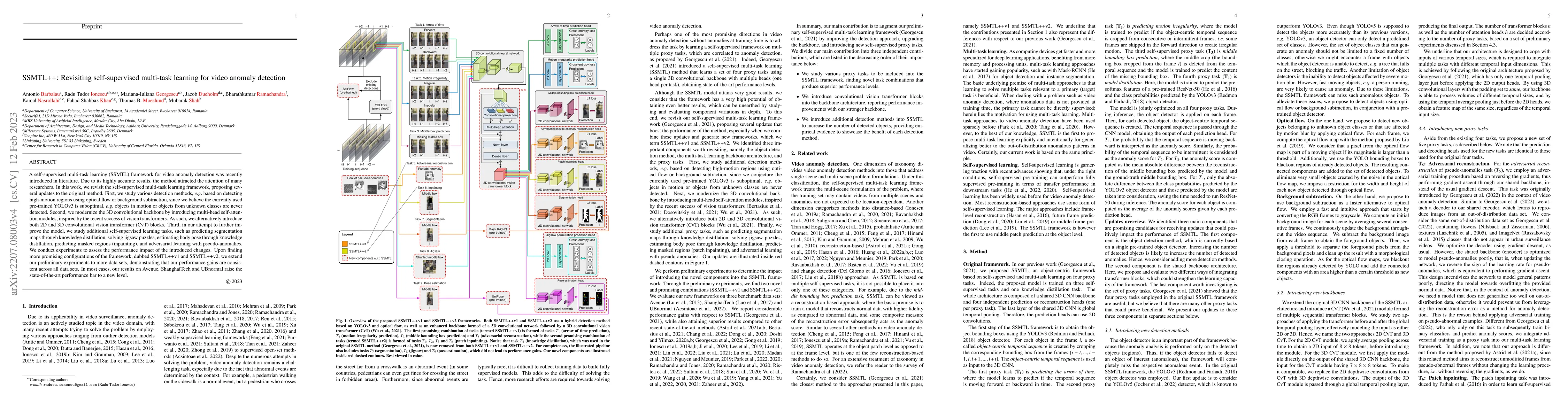 Thumbnail for SSMTL++: Revisiting Self-Supervised Multi-Task Learning for Video
  Anomaly Detection