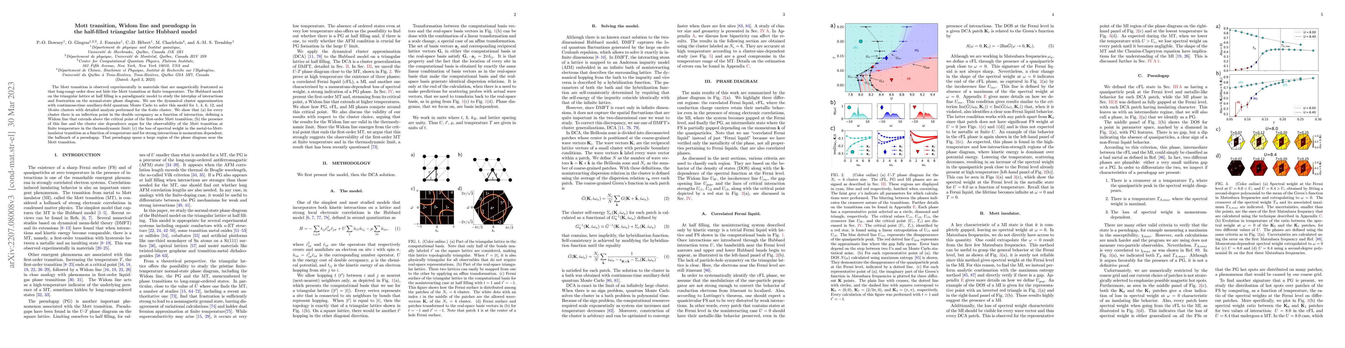 Thumbnail for Mott transition, Widom line and pseudogap in the half-filled triangular
  lattice Hubbard model