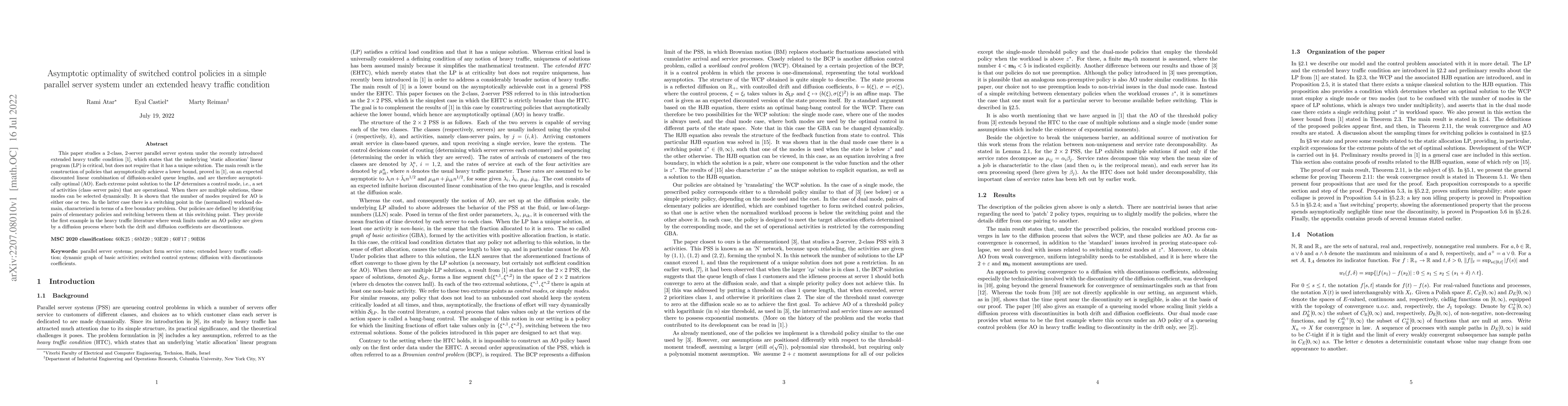 Thumbnail for Asymptotic optimality of switched control policies in a simple parallel
  server system under an extended heavy traffic condition