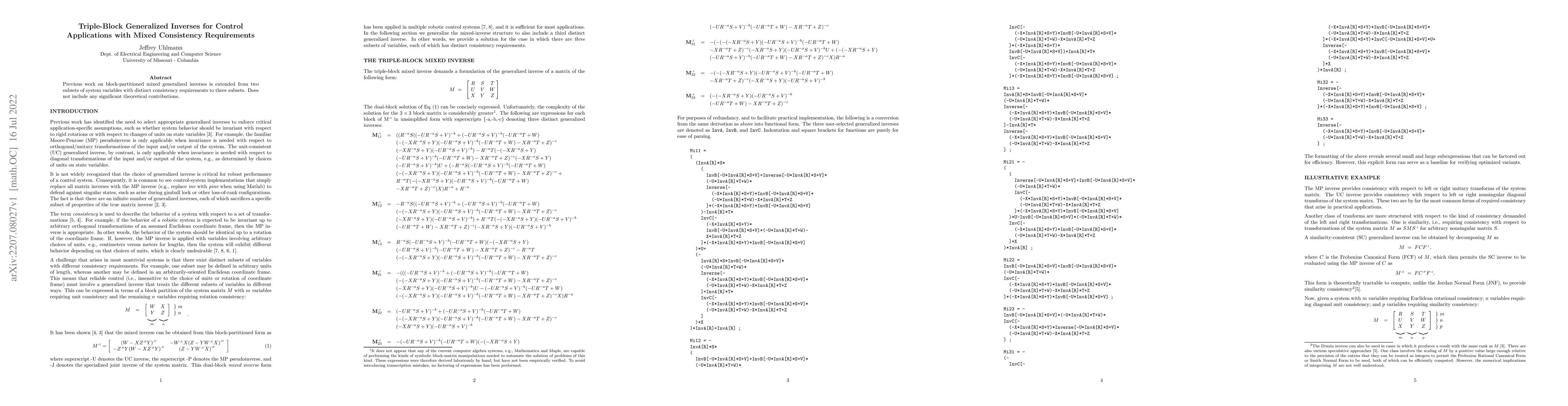 Thumbnail for Triple-Block Generalized Inverses for Control Applications with Mixed
  Consistency Requirements
