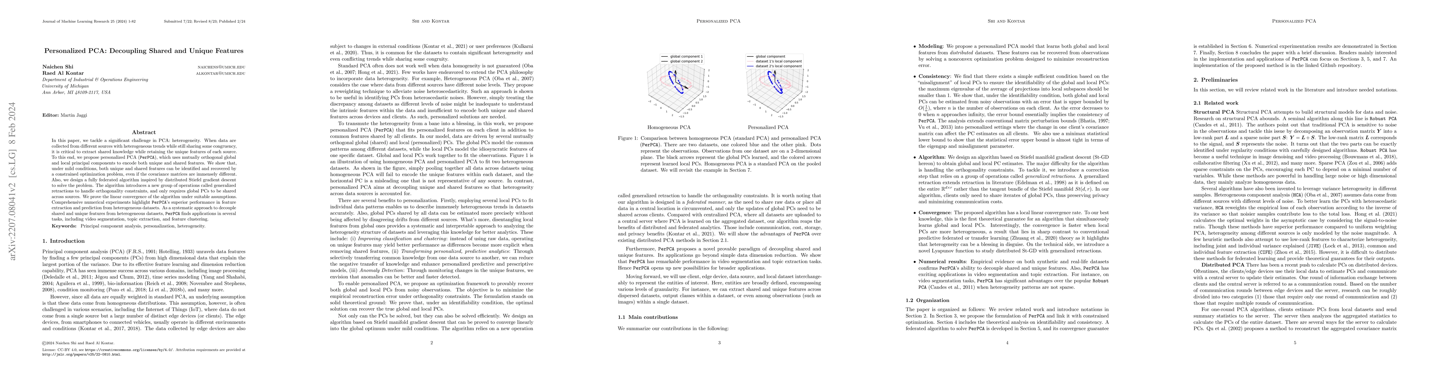 Thumbnail for Personalized PCA: Decoupling Shared and Unique Features