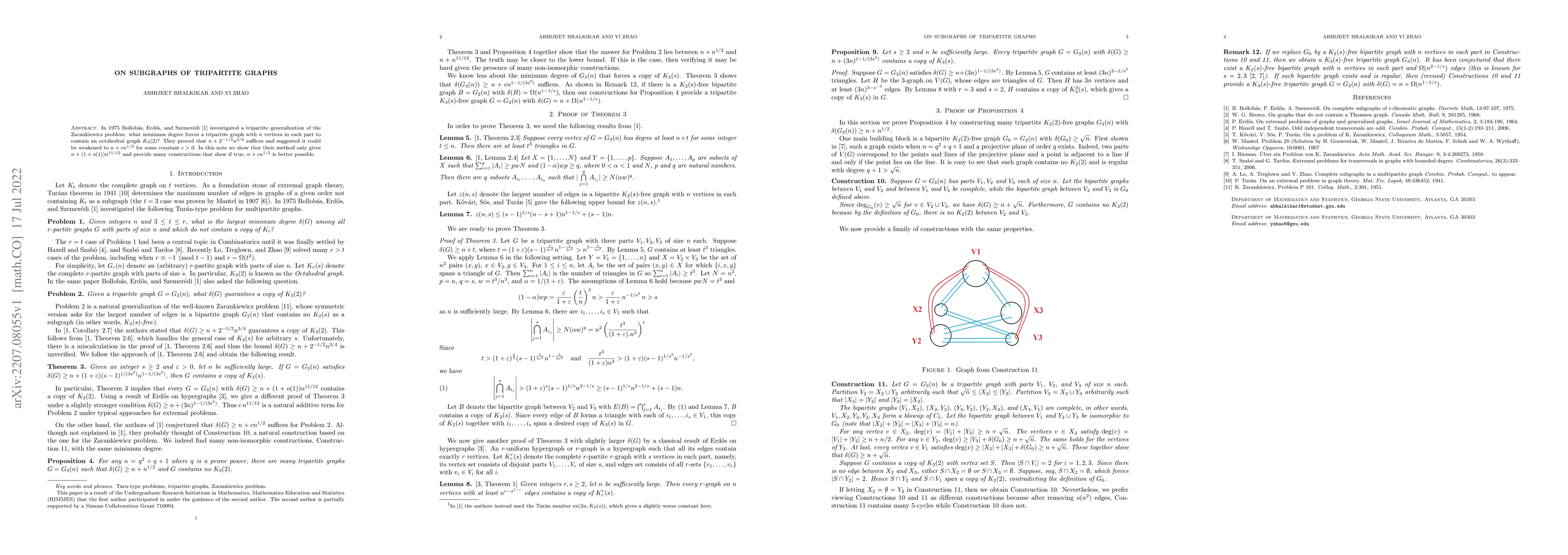 Thumbnail for On subgraphs of tripartite graphs