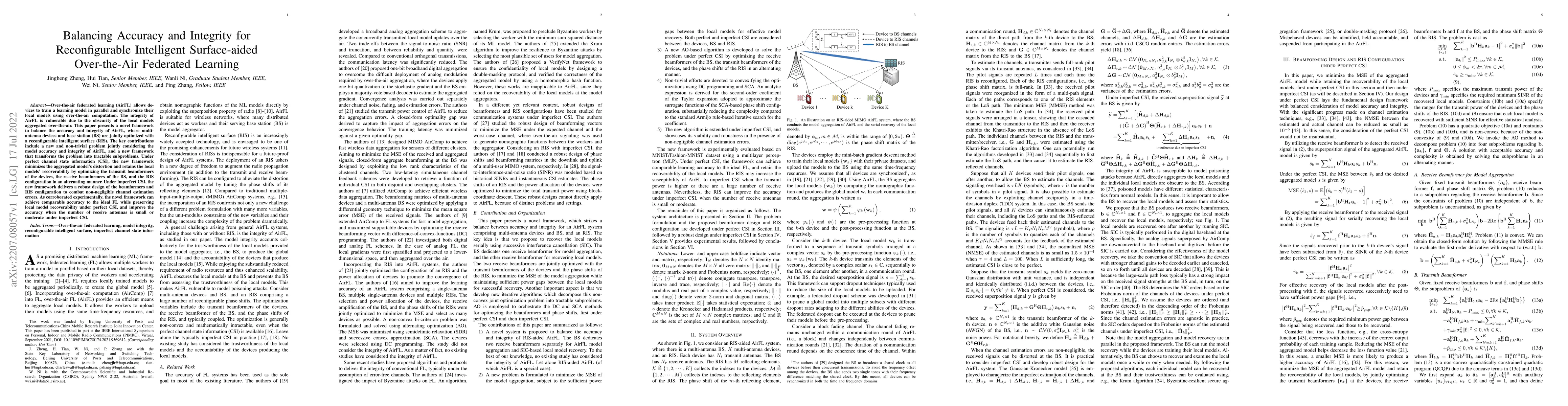 Thumbnail for Balancing Accuracy and Integrity for Reconfigurable Intelligent
  Surface-aided Over-the-Air Federated Learning