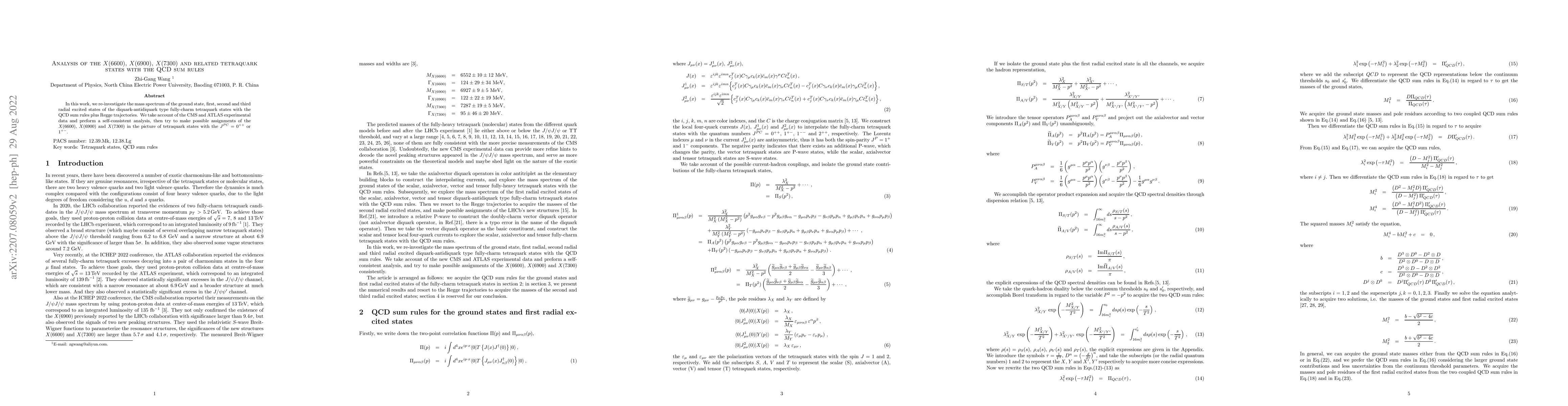 Thumbnail for Analysis of the $X(6600)$, $X(6900)$, $X(7300)$ and related tetraquark
  states with the QCD sum rules