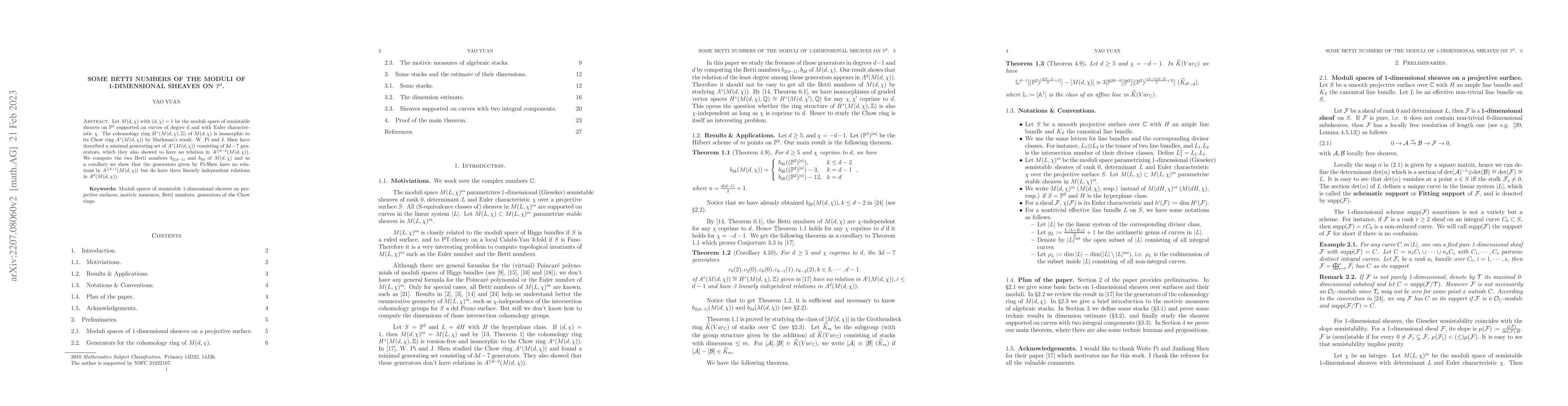 Thumbnail for Some Betti numbers of the moduli of 1-dimensional sheaves on
  $\mathbb{P}^2$